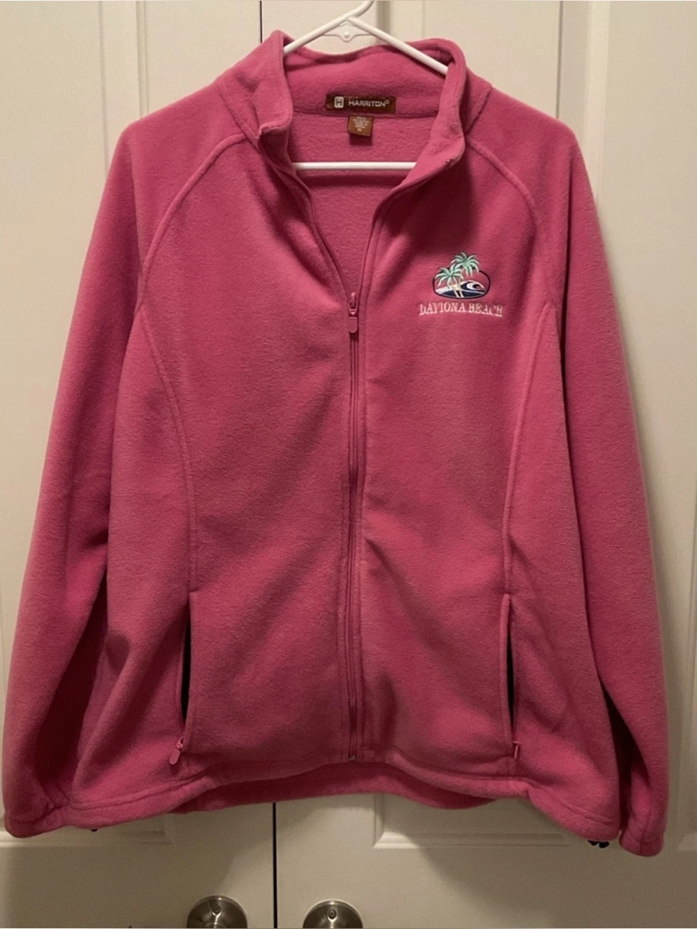 Harriton Women’s Fleece Full Zip Pink Jacket DAYTONA BEACH Logo Size L EUC
